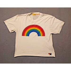 Aviator Nation Top Women's Size Small Crop Rainbow Graphic Ivory Casual T Shirt